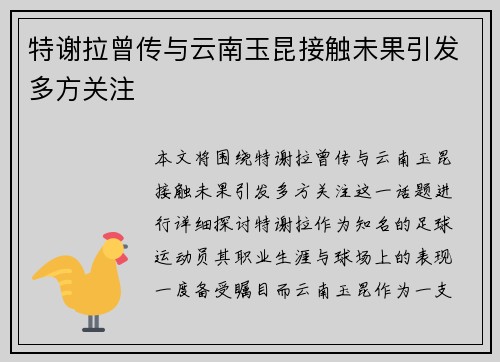 特谢拉曾传与云南玉昆接触未果引发多方关注 特谢拉曾传与云南玉昆接触未果引发多方关注